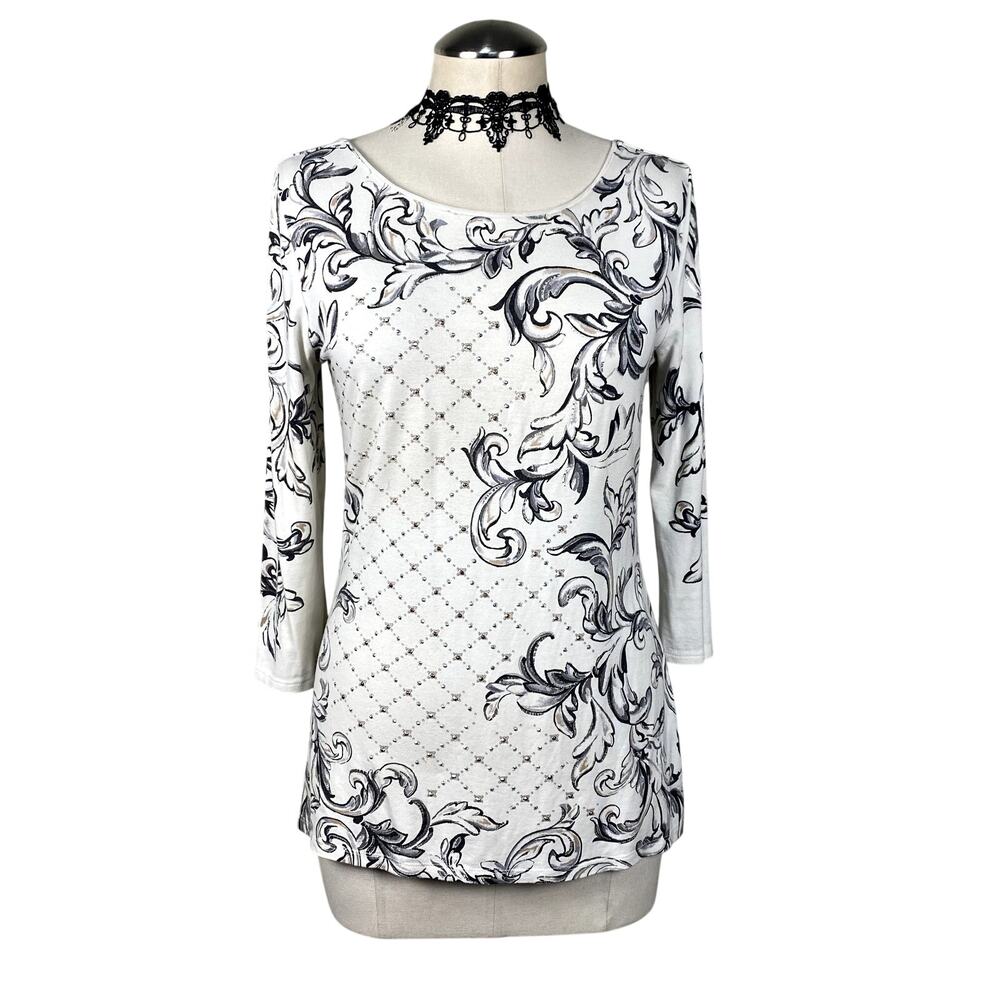 Y2K WHBM Studded Filigree Mallgoth Grunge Whimsigoth 3/4 Sleeve Top Sz S